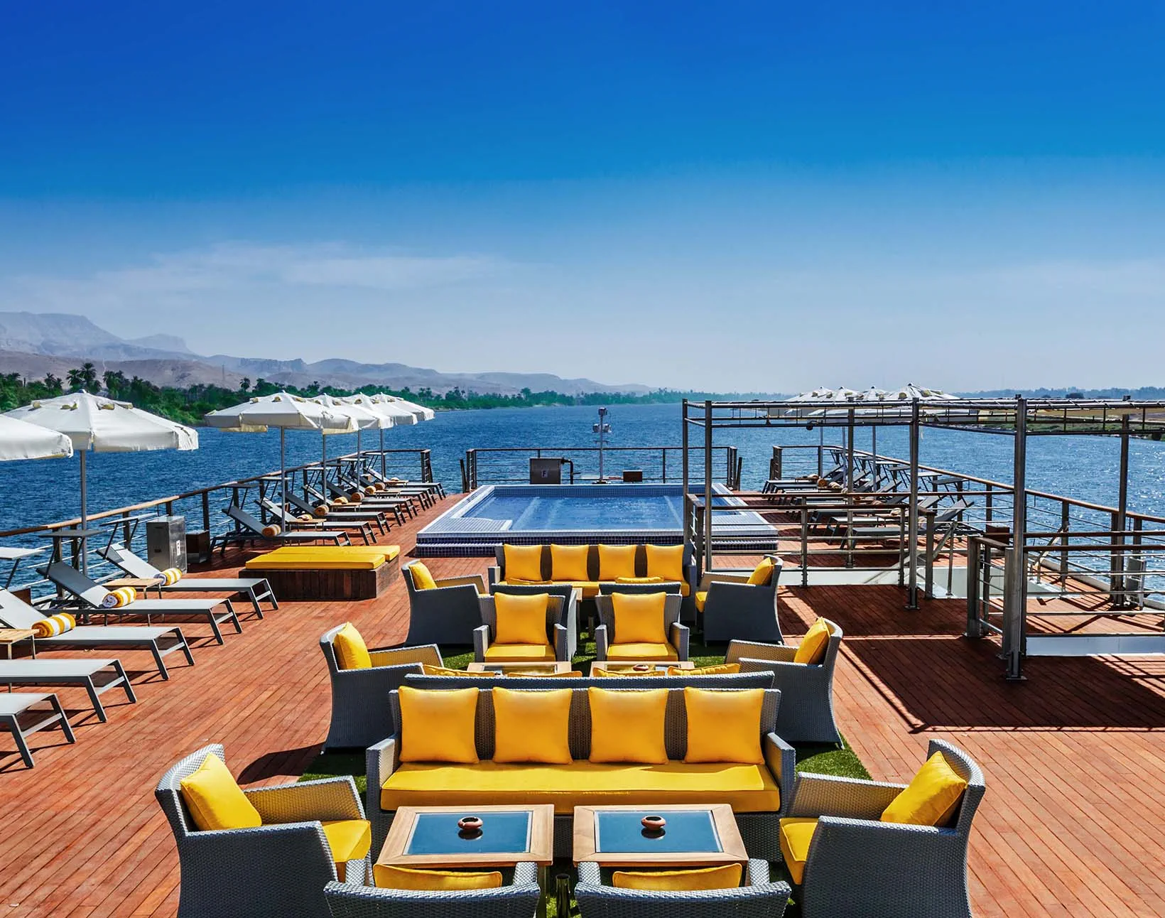 Sun deck of the The Oberoi Philae, Luxury Nile Cruiser Nile cruise